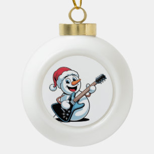 Sneeuwman die elektrische gitaar speelt Sinterklaa Keramische Bal Ornament