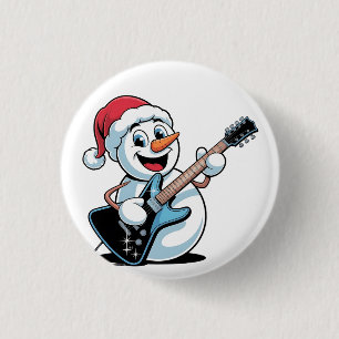 Sneeuwman die elektrische gitaar speelt Sinterklaa Ronde Button 3,2 Cm