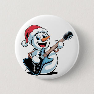 Sneeuwman die elektrische gitaar speelt Sinterklaa Ronde Button 5,7 Cm