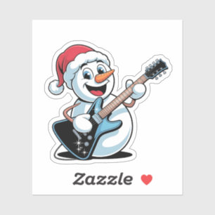 Sneeuwman die elektrische gitaar speelt Sinterklaa Sticker