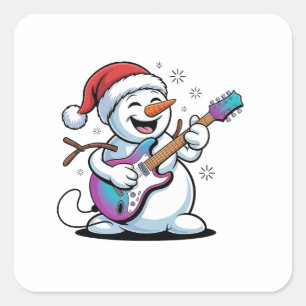 Sneeuwman die elektrische rockgitaar speelt met Ke Vierkante Sticker