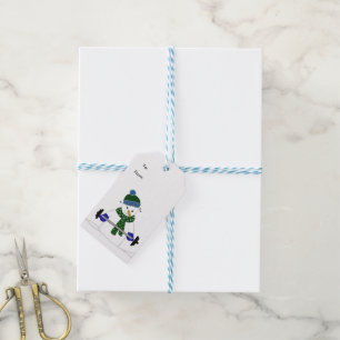 Sneeuwman die gewichten heft cadeaulabel