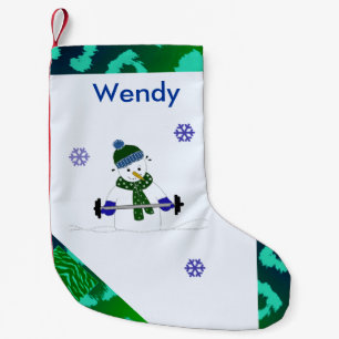 Sneeuwman die gewichten heft kleine kerstsok