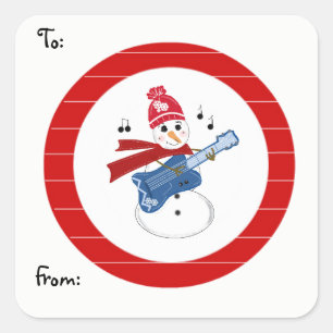 Sneeuwman die gitaar speelt vierkante sticker