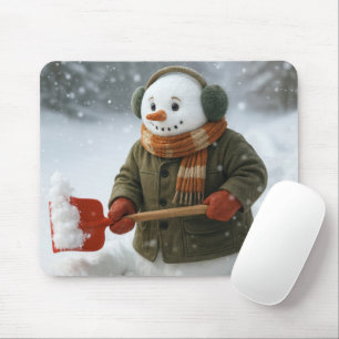 Sneeuwman die sneeuw schept muismat