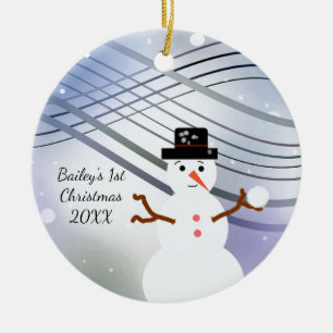 Sneeuwman Draai Eerste Kerstmis Keramisch Ornament