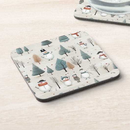 Sneeuwman en bomen bier onderzetter (Linkerzijde)