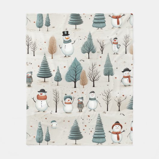 Sneeuwman en bomen fleece deken (Voorkant)