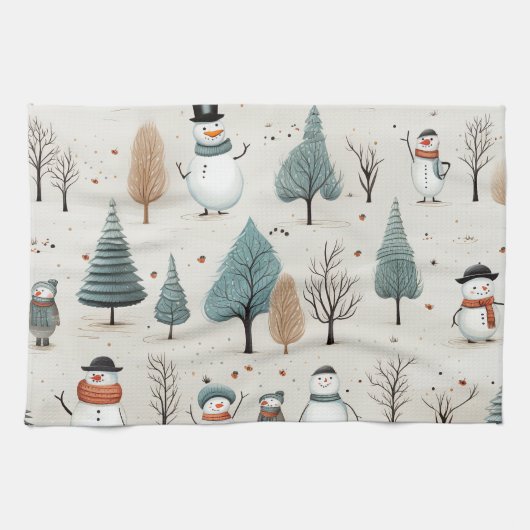 Sneeuwman en bomen theedoek (Horizontaal)