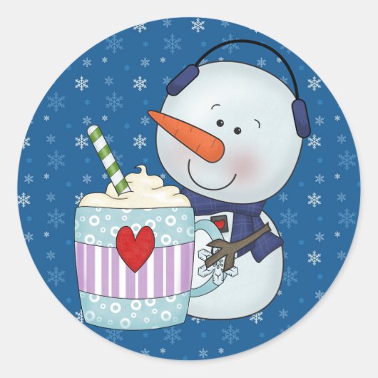 SNEEUWMAN EN CACAO MOK STICKERS (Voorkant)