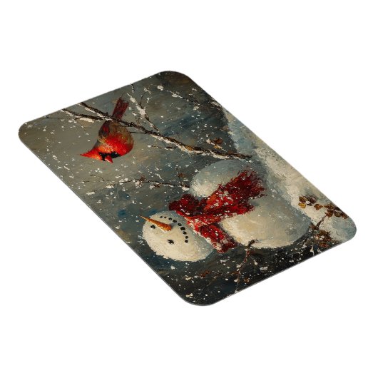Sneeuwman en een kardinaal olieverfschilderij Flex Magneet (Rechterzijde)