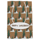 sneeuwman en hert in sneeuwvlokken medium cadeauzakje (Voorkant)