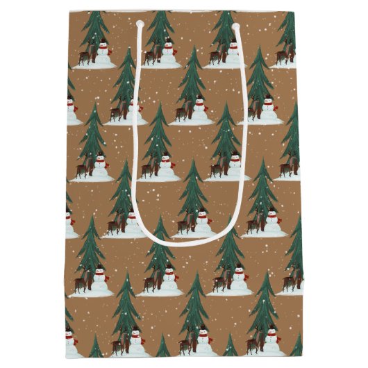 sneeuwman en hert in sneeuwvlokken medium cadeauzakje (Achterkant)