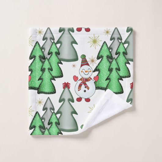 Sneeuwman- en kerstbomen. bad handdoek (Wasdoekje)