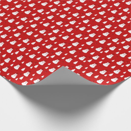 Sneeuwman en Kerstbomen Rood & Wit Cadeaupapier (Hoek)