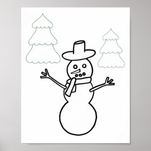 Sneeuwman en kerstbomen schetsen Poster