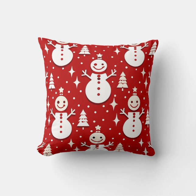 Sneeuwman en kerstboom voor Cosy Winter vibes Kussen (Voorkant)