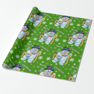 Sneeuwman en klatergoud kerstinpakpapier cadeaupapier