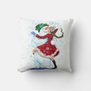 Sneeuwman en meisje dansers grappig kerstkussen kussen