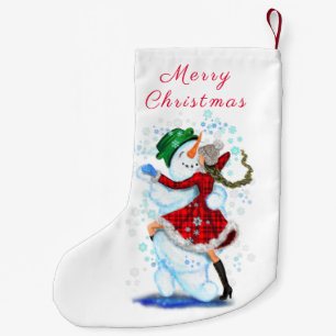 Sneeuwman en meisje dansers grappige kerst kous kleine kerstsok