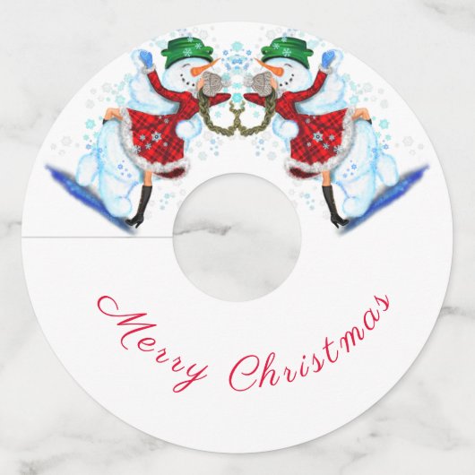 Sneeuwman en meisje dansers kerst wijnglas Label (Achterkant)