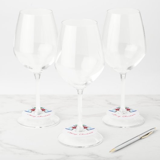 Sneeuwman en meisje dansers kerst wijnglas Label (Set)