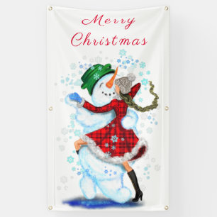 Sneeuwman en meisje dansers kerstbanner spandoek