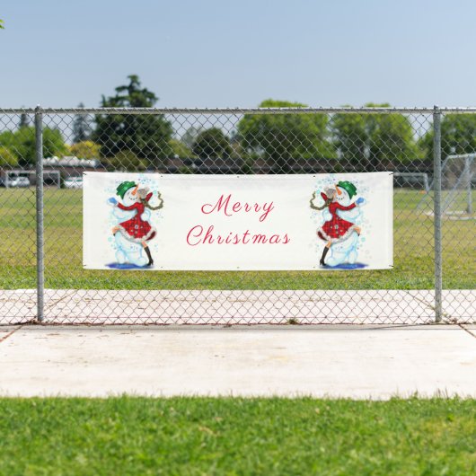 Sneeuwman en meisje dansers tango kerstbanner spandoek (Insitu)