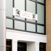 Sneeuwman en meisje dansers tango kerstbanner spandoek (Buitenkant Gebouw)