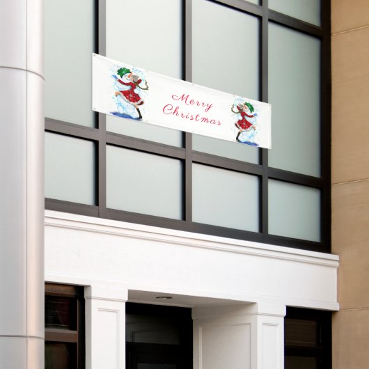 Sneeuwman en meisje dansers tango kerstbanner spandoek (Buitenkant Gebouw)