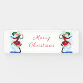 Sneeuwman en meisje dansers tango kerstbanner spandoek (Horizontaal)