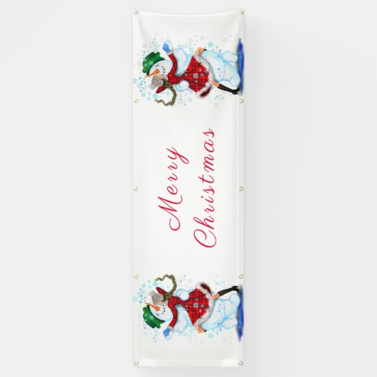 Sneeuwman en meisje dansers tango kerstbanner spandoek (Verticaal)