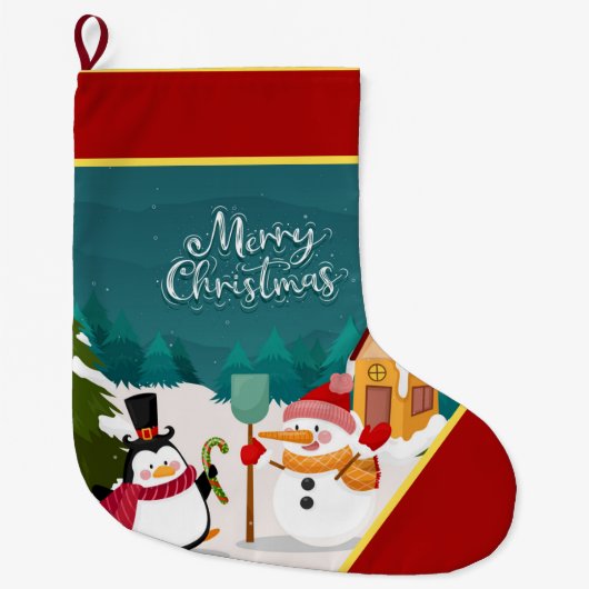 Sneeuwman en pinguïn grote kerstsok (Voorkant)