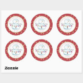 Sneeuwman en String Lights Ronde Sticker (Vel)