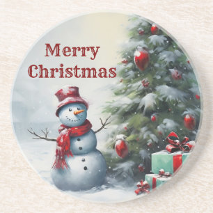 Sneeuwman en Tree Sandstone Onderzetter