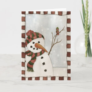 Sneeuwman en vogel Kaart