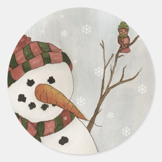 Sneeuwman en Vogel Sticker (Voorkant)