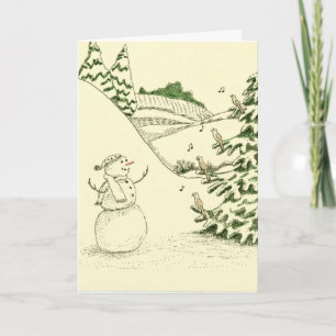 Sneeuwman en Vogels Feestdagen Kaart