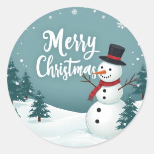 Sneeuwman en vrolijk kerstfeest ronde sticker
