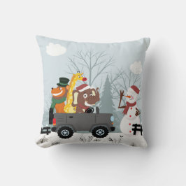 Sneeuwman en Wilde Dieren Kerst Kussen