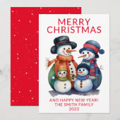 Sneeuwman Familie Cadeaus Rode Kerstmis Kaart (Voorkant / Achterkant)