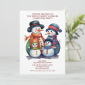 Sneeuwman Familie Cadeaus Rode Partij Kaart (Staand voorkant)
