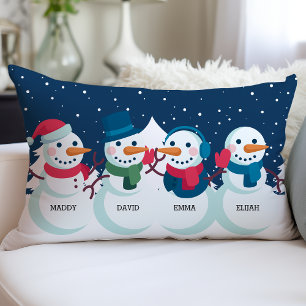 Sneeuwman Familie Kerstmis Aangepaste Naam Vakanti Kussen