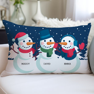 Sneeuwman Familie Naam Schattige Kerst Vakantie Kussen