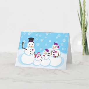 Sneeuwman Familie Portret Kerst Kaart
