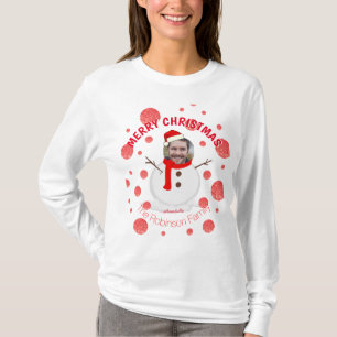 Sneeuwman familie rood moderne grappige foto gezic t-shirt