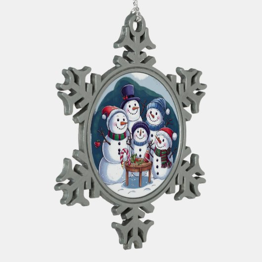 Sneeuwman Familie Tin Sneeuwvlok Ornament (Links)