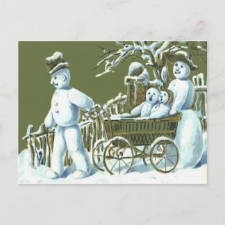 Sneeuwman Familie Wandel Wandeling Sneeuw Briefkaart