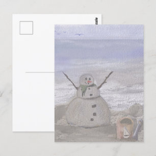 Sneeuwman Frosty Op Het Strand Briefkaart