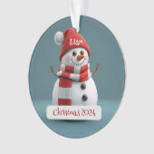 Sneeuwman gepersonaliseerde kerst ornament (voorkant)